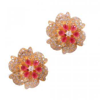 Nickel-Free Gold Plated CZ nd onyx  Stone Seated Designer Earrings -